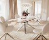 Dining Table Aurora 180-220x100cm Ceramic Beige Cross Frame Silver