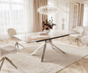 Dining Table Aurora 180-220x100cm Ceramic Beige Cross Frame Silver