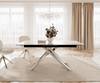 Dining Table Aurora 180-220x100cm Ceramic Beige Cross Frame Silver