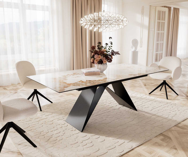 Dining Table Aurora 180-220x100cm Ceramic Beige V-Frame Black