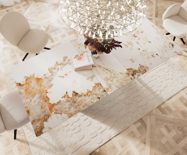 Dining Table Aurora 180-220x100cm Ceramic Beige V-Frame Black