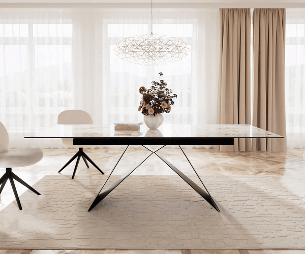 Dining Table Aurora 180-220x100cm Ceramic Beige V-Frame Black