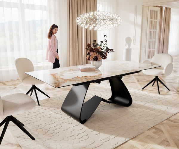 Dining Table Aurora Extendable 180-220cm Ceramic Beige W Frame Black