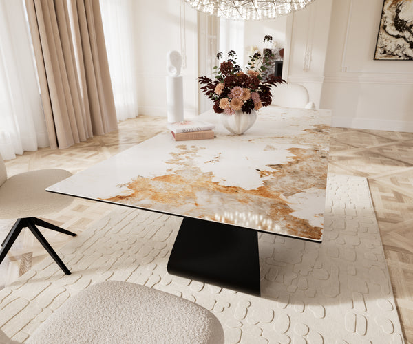 Dining Table Aurora Extendable 180-220cm Ceramic Beige W Frame Black