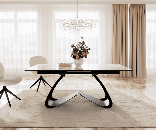 Dining Table Aurora Extendable 180-220cm Ceramic Beige W Frame Black