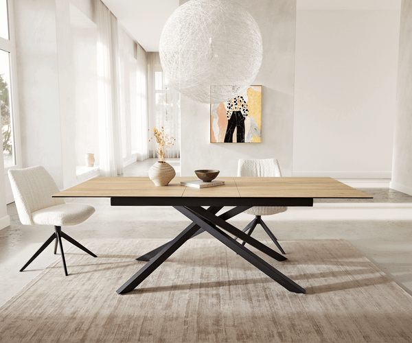 Dining Table Aurora Extendable 180-220cm Ceramic Oak Look Cross Frame Black