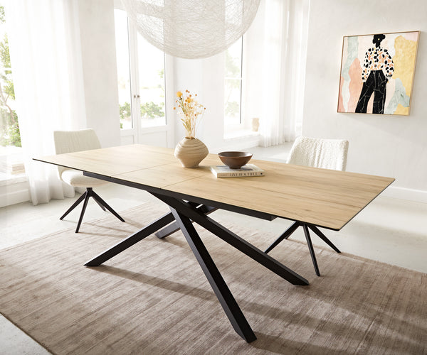Dining Table Aurora Extendable 180-220cm Ceramic Oak Look Cross Frame Black