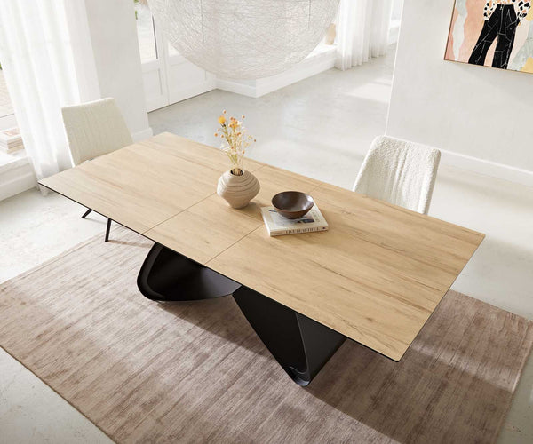 Dining Table Aurora 180-220x100cm Ceramic Oak-Look W-Frame Black