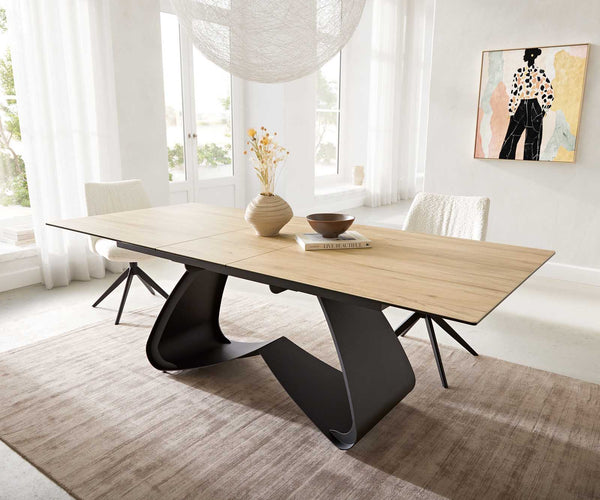 Dining Table Aurora 180-220x100cm Ceramic Oak-Look W-Frame Black