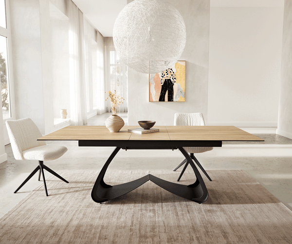 Dining Table Aurora 180-220x100cm Ceramic Oak-Look W-Frame Black