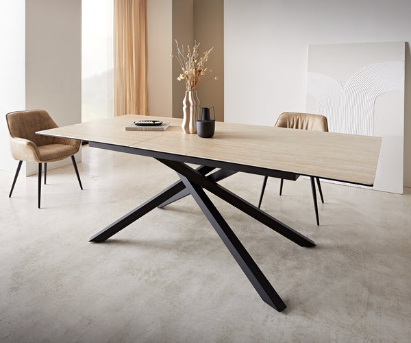 Dining Table Aurora Extendable 180-220cm Ceramic Natural Cross Frame Black