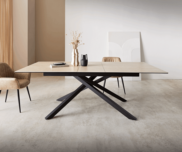 Dining Table Aurora Extendable 180-220cm Ceramic Natural Cross Frame Black