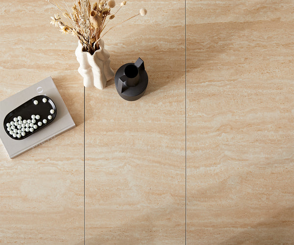 Dining Table Aurora Extendable 180-220cm Ceramic Natural Cross Frame Black