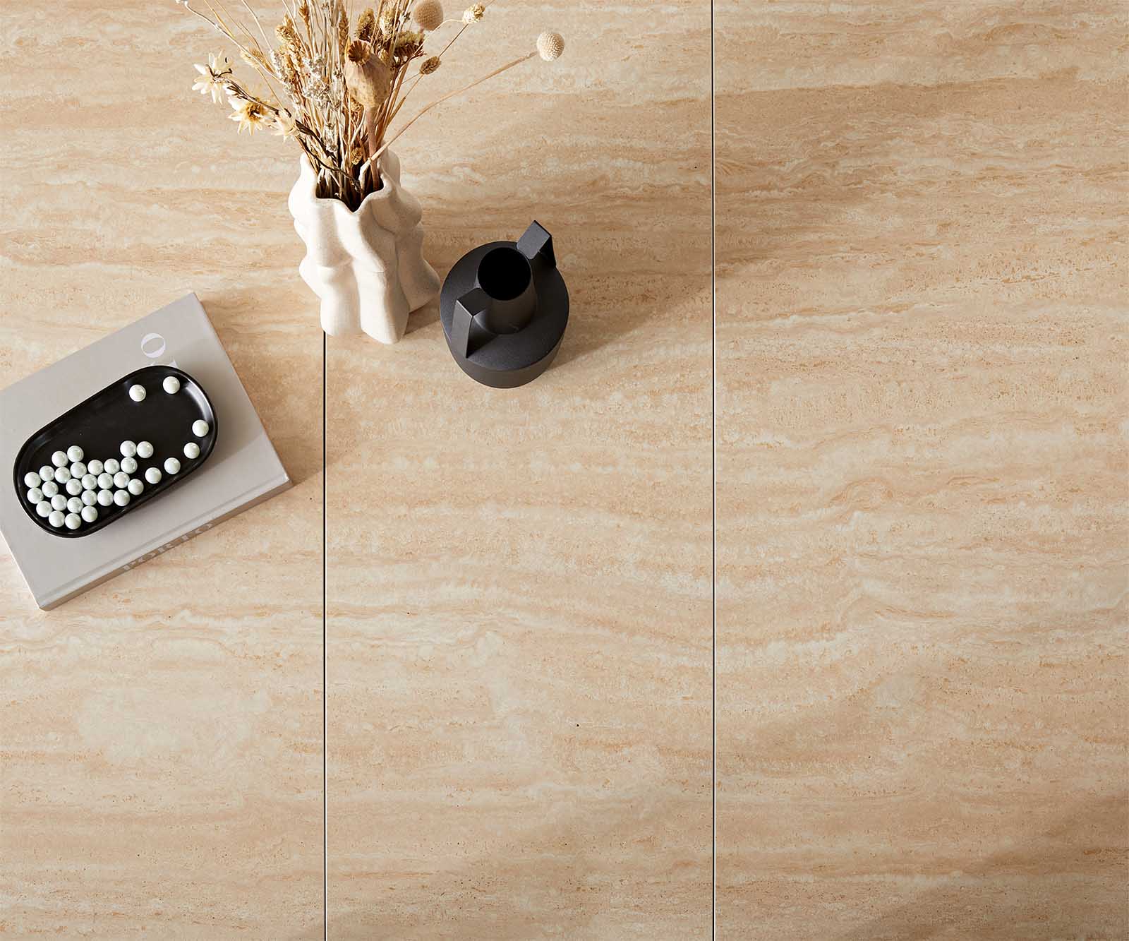 Dining Table Aurora 180-220x100cm Ceramic Travertine V-Frame Black
