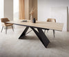 Dining Table Aurora 180-220x100cm Ceramic Travertine V-Frame Black