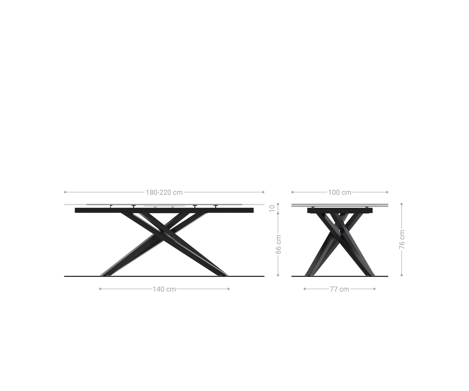 Dining Table Aurora 180-220x100cm Glass Black Cross Frame Black