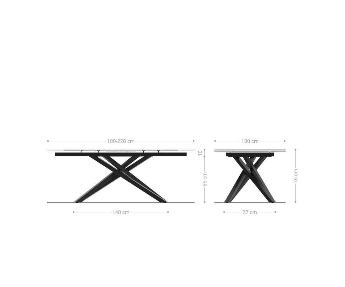 Extendable Dining Table Aurora 180-220x100cm Glass Black Cross Frame Black