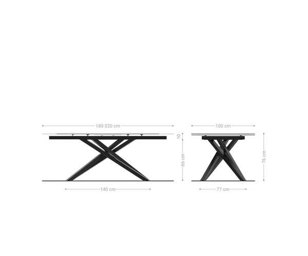 Dining Table Aurora 180-220x100cm Glass Black Cross Frame Black