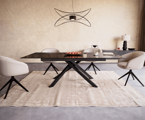 Dining Table Aurora 180-220x100cm Glass Black Cross Frame Black