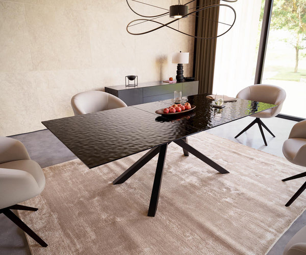 Dining Table Aurora 180-220x100cm Glass Black Cross Frame Black