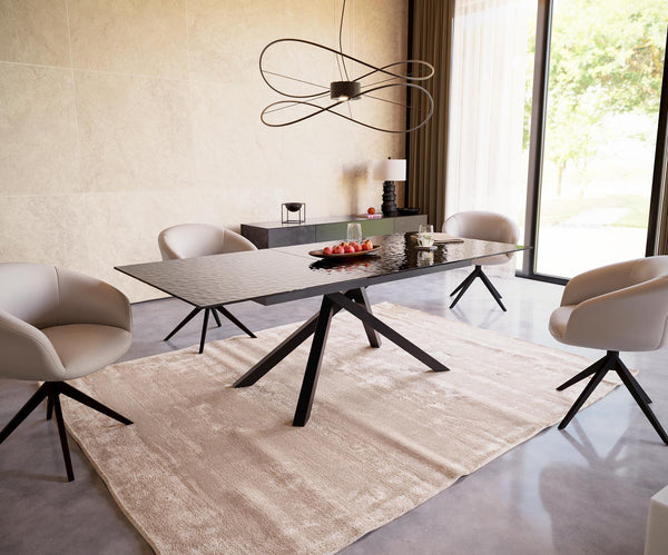 Dining Table Aurora 180-220x100cm Glass Black Cross Frame Black