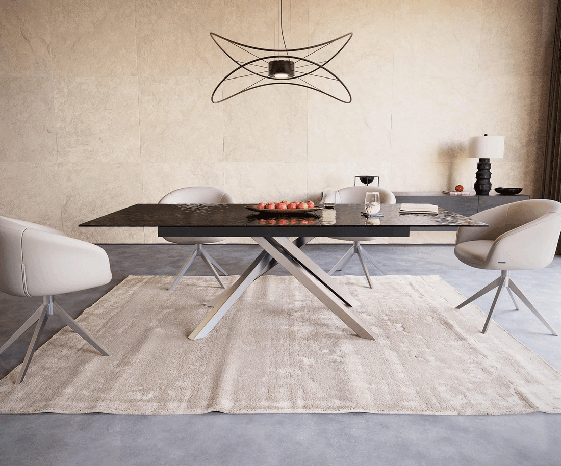 Extendable Dining Table Aurora 180-220x100cm Glass Black Cross Frame Silver