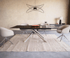 Dining Table Aurora 180-220x100cm Glass Black Cross Frame Silver