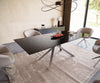 Dining Table Aurora 180-220x100cm Glass Black Cross Frame Silver
