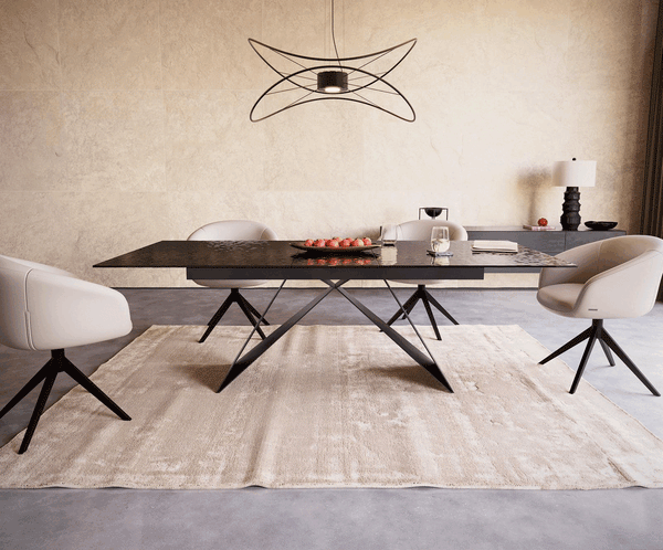 Dining Table Aurora 180-220x100cm Glass Black V-Frame Black