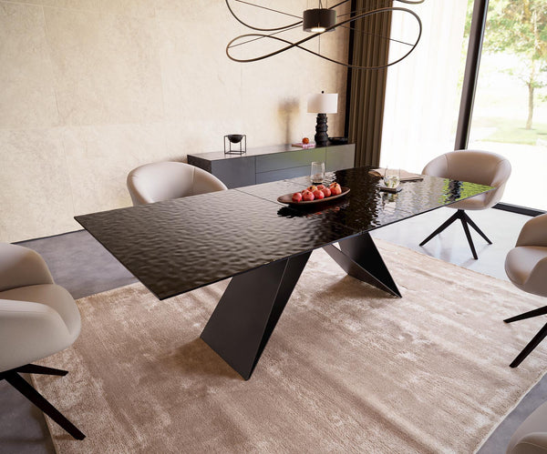 Dining Table Aurora 180-220x100cm Glass Black V-Frame Black