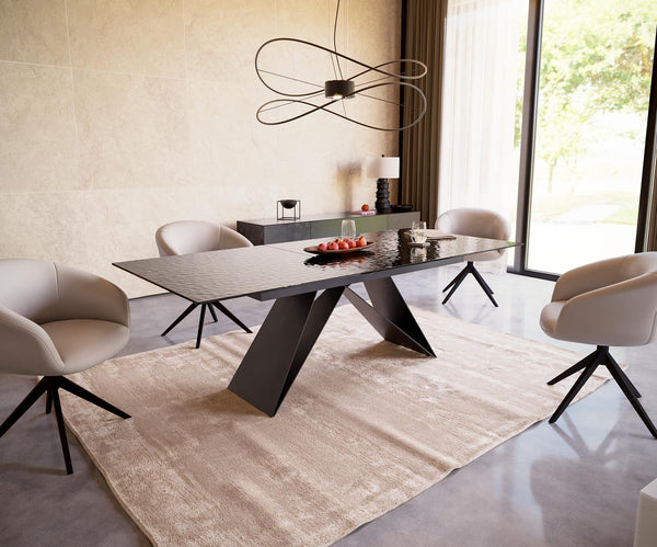 Dining Table Aurora 180-220x100cm Glass Black V-Frame Black