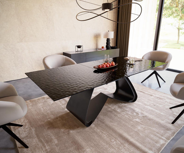 Dining Table Aurora 180-220x100cm Glass Black W-Frame Black