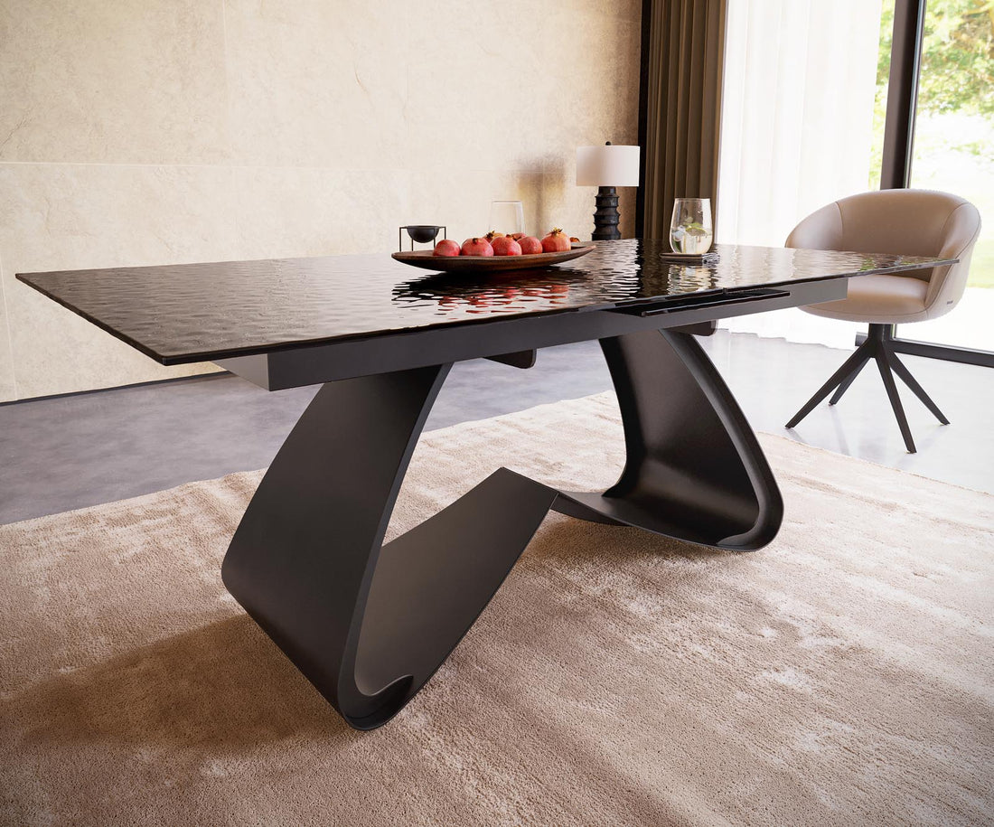 Extendable Dining Table Aurora 180-220x100cm Glass Black W-Frame Black