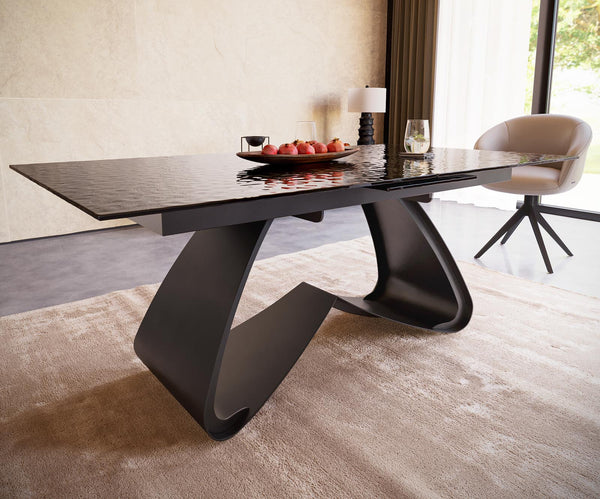 Dining Table Aurora 180-220x100cm Glass Black W-Frame Black