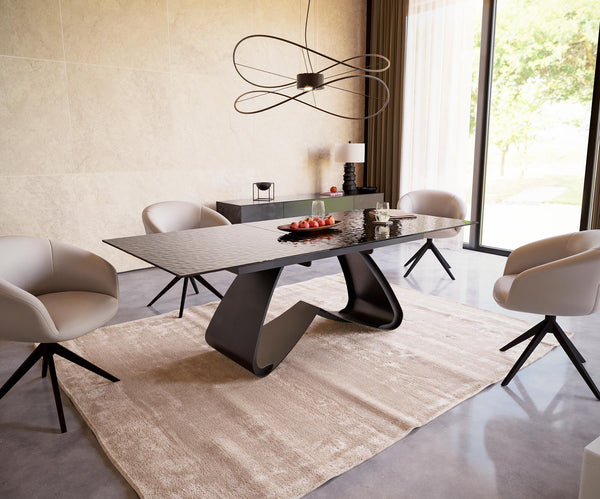 Dining Table Aurora 180-220x100cm Glass Black W-Frame Black