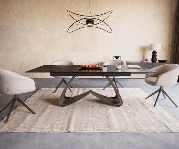 Dining Table Aurora 180-220x100cm Glass Black W-Frame Titanium