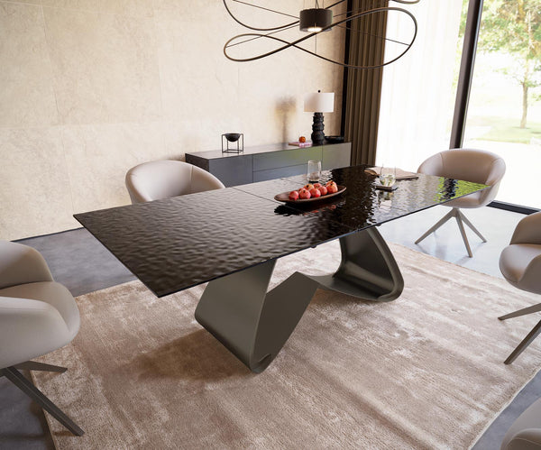 Dining Table Aurora 180-220x100cm Glass Black W-Frame Titanium
