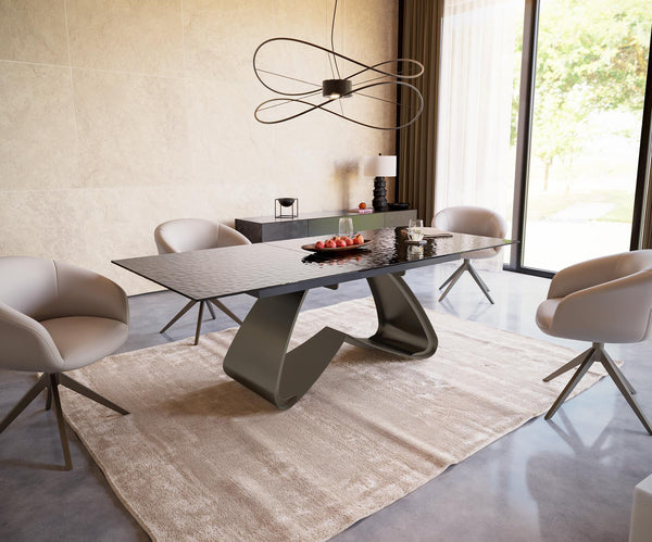Dining Table Aurora 180-220x100cm Glass Black W-Frame Titanium