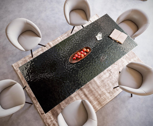 Dining Table Aurora 180-220x100cm Glass Black W-Frame Titanium