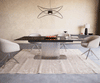 Dining Table Aurora 180-220x100cm Glass Black Central Frame Silver