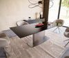 Dining Table Aurora 180-220x100cm Glass Black Central Frame Silver