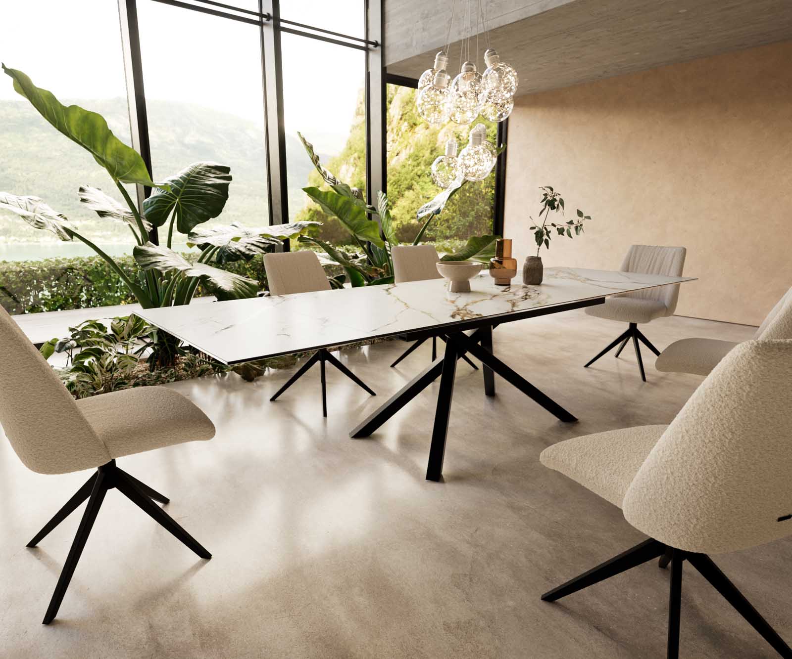 Dining Table Aurora 200-300x100cm Ceramic Gold Cross Frame Black