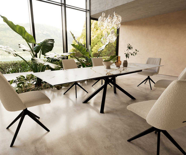 Dining Table Aurora 200-300x100cm Ceramic Gold Cross Frame Black