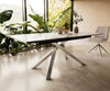 Extendable Dining Table Aurora 200-300x100cm Ceramic Calacatta Luxe Gold Cross Frame Silver