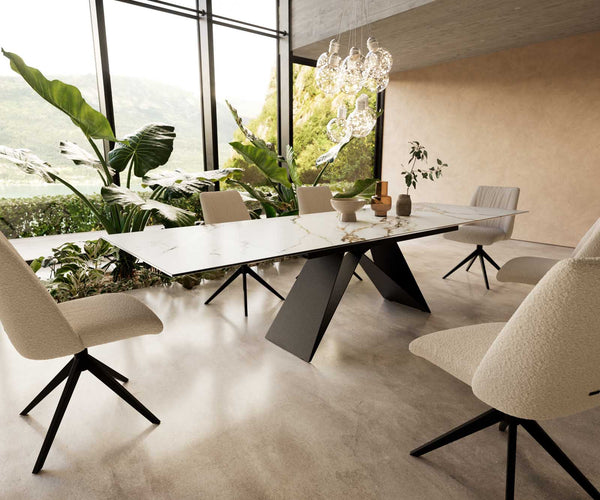 Dining Table Aurora 200-300x100cm Ceramic Gold V-Frame Black