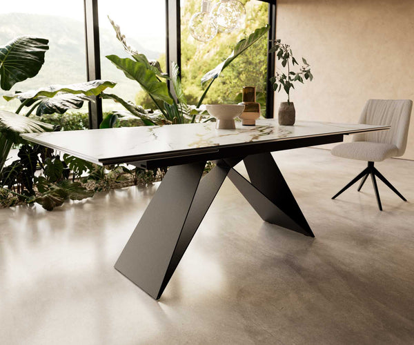 Dining Table Aurora 200-300x100cm Ceramic Gold V-Frame Black