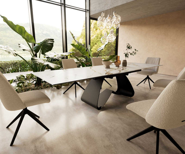 Dining Table Aurora 200-300x100cm Ceramic Gold W-Frame Black