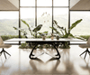 Extendable Dining Table Aurora 200-300x100cm Ceramic Calacatta Luxe Gold W-Frame Black