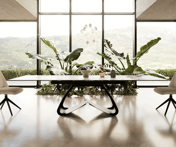 Extendable Dining Table Aurora 200-300x100cm Ceramic Calacatta Luxe Gold W-Frame Black