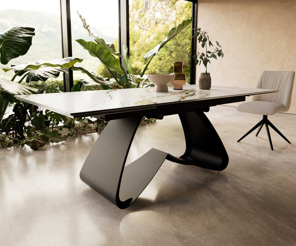 Dining Table Aurora 200-300x100cm Ceramic Gold W-Frame Black